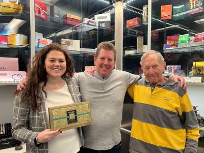 Image includes, left to right: Madison Keyser, HR Manager, Utah PaperBox; Steve Keyser, CEO, Utah PaperBox with Paul Keyser